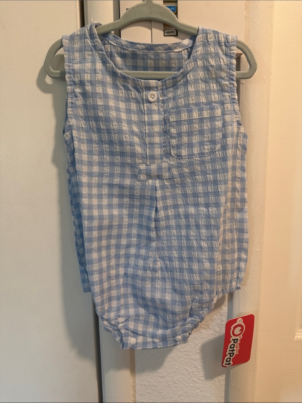 PatPat Light Blue & White Gingham Sleeveless One-Piece